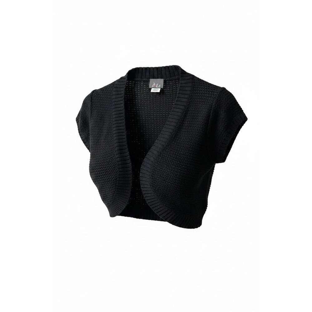 Dots Cap Sleeve Knitted Open Front Cropped Cardigan Sweater Black‎ Size XS
